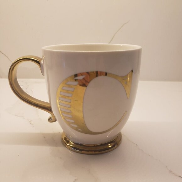 Vintage Porcelain Mug Large Coffee Tea Cup White Gold Monogram - Picture 3 of 8
